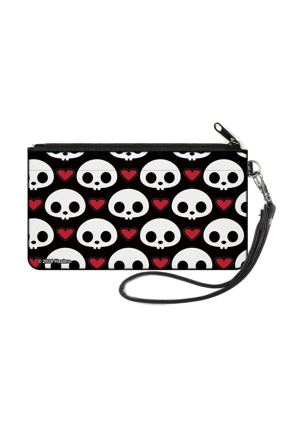 Skelanimals Wallet, Zip Pouch, Skelanimals Face Logo and Heart Black White Red, Canvas