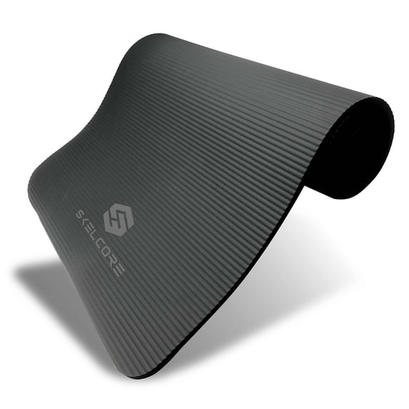Skelcore 10mm Extra Long, Non Slip Exercise Mat w/ Carrying Strap, Black