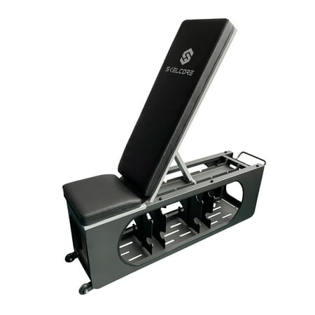 Skelcore Adjustable Weight Bench with Dumbbell, Accessory Storage, and 5-Position Adjustable Backrest
