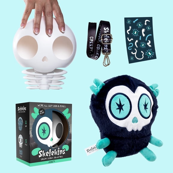 Skelekins - Anxiety Series 1 Monster Emotions - Creepy-Cute Customizable Plush + Skeleton Figure + Tote Bag