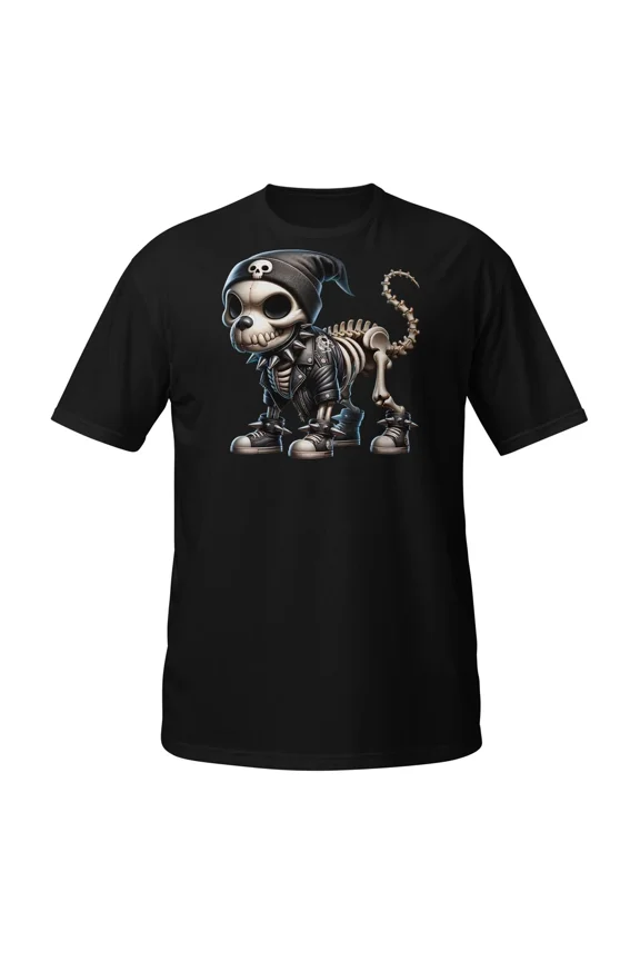 Skeletal Dog Punk Pup Leather Cranium Beanie Gothic Pet Unisex T-Shirt, up to Size 5XL