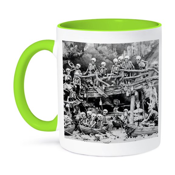 3dRose, Skeletal party welcome to hell vintage stereoview Devil Ghouls Hell, 11oz Two-Tone Green Mug