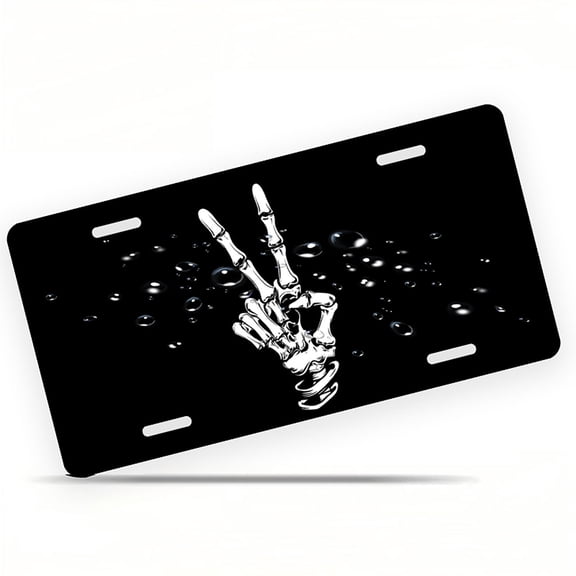 Skeletal Peace Sign Funny Personalized License Plate Rust-proof Stainless Steel Metal License Plate Suitable For Men And Women 12.2" x 6.2"