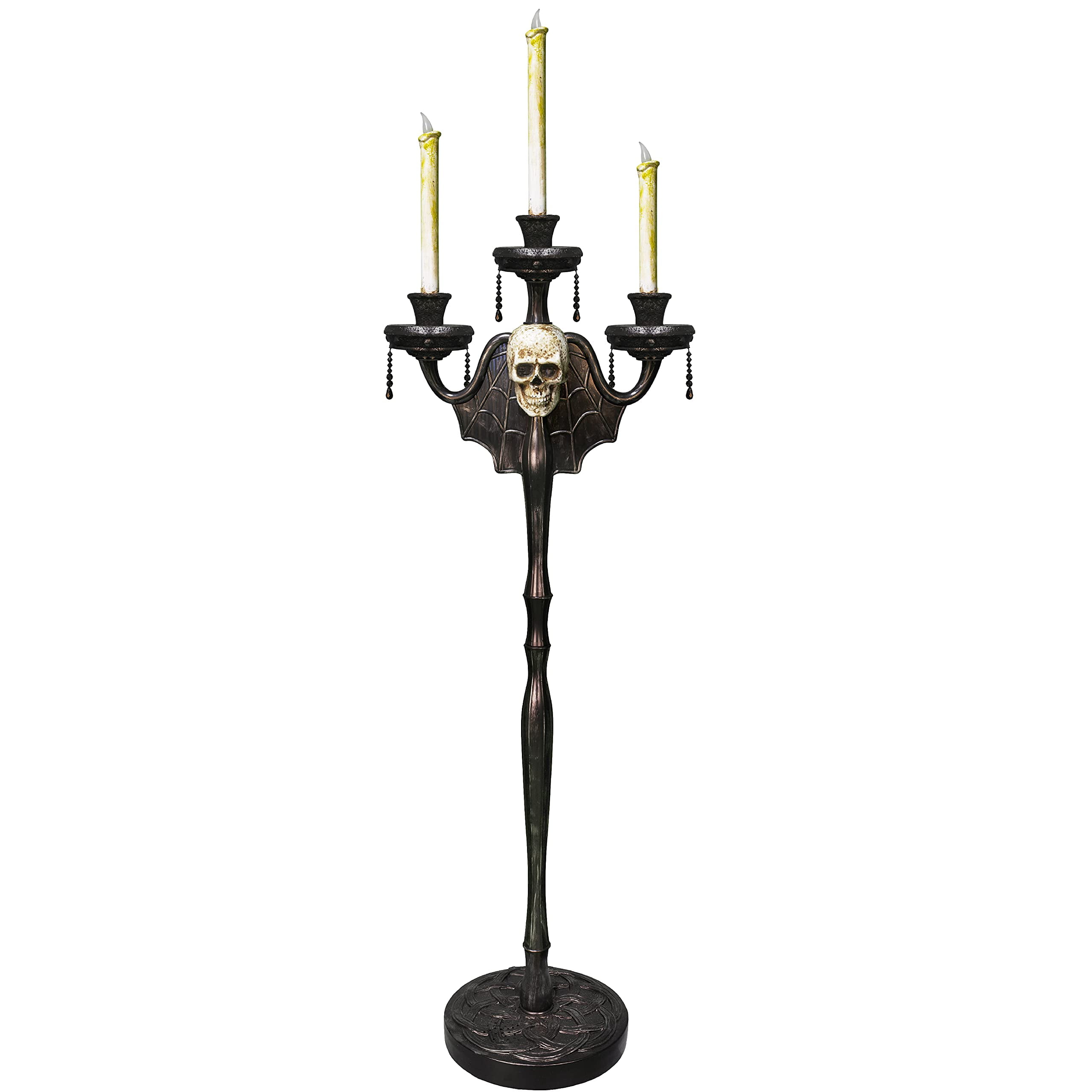 Skeleteen Animated Halloween Candelabra Decoration - Creepy Gothic Haunted  Mansion Black Skull Floating Candle Holder Party Decorations Prop 