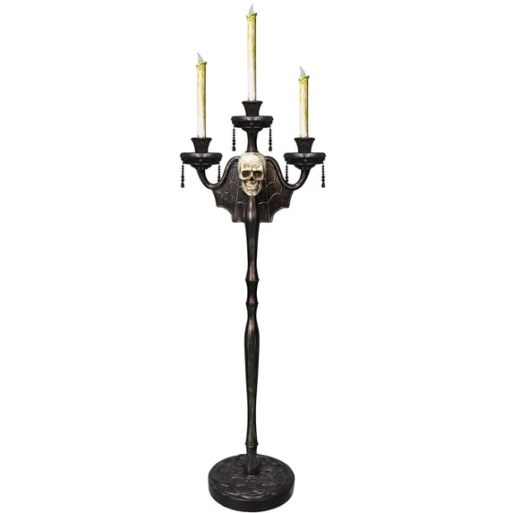 Skeleteen Animated Halloween Candelabra Decoration - Creepy Gothic Haunted Mansion Black Skull Floating Candle Holder Party Decorations Prop
