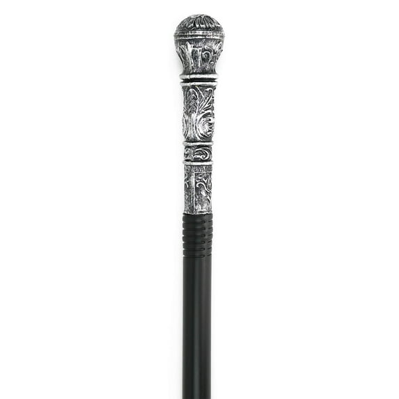 Skeleteen Antique Silver Walking Cane - Elegant Vintage Prop Stick Dress Canes Costume Accessories for Adults and Kids