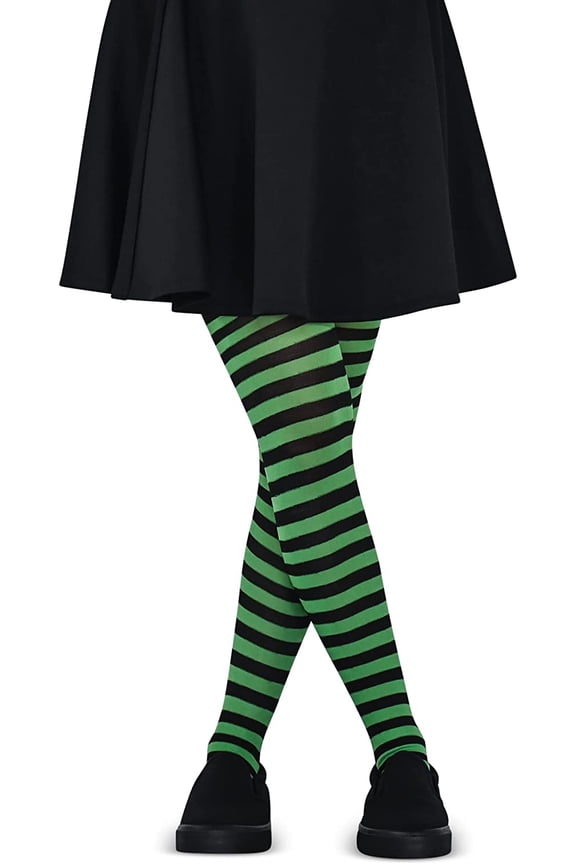 Black and Green Tights - Striped Nylon Stretch Pantyhose Stocking Accessories for Every Day Attire and Costumes for Teens and Children