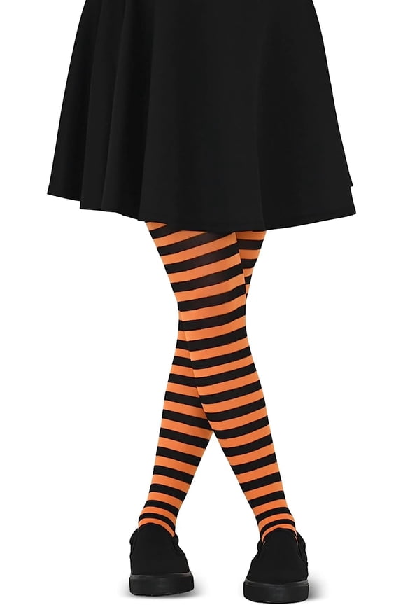 Black and Orange Tights - Striped Nylon Stretch Pantyhose Stocking Accessories for Every Day Attire and Costumes for Teens and Children