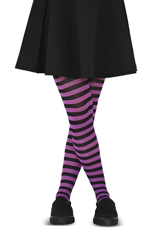 Black and Purple Tights - Striped Nylon Stretch Pantyhose Stocking Accessories for Every Day Attire and Costumes for Kids