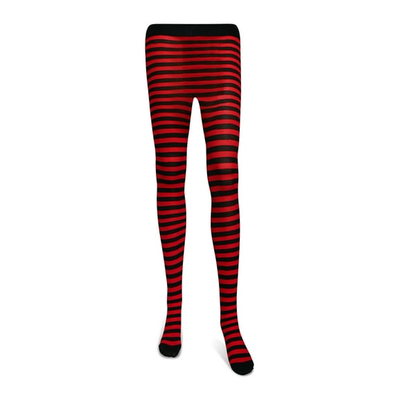 Skeleteen Black and Red Tights - Striped Nylon Stretch Pantyhose Stocking Accessories for Every Day Attire and Costumes for Teens and Children