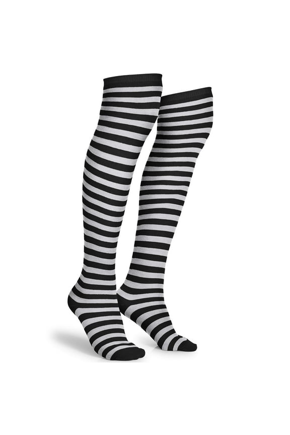 Black and White Socks - Over The Knee Striped Thigh High Accessories Stockings for Men, Women and Kids