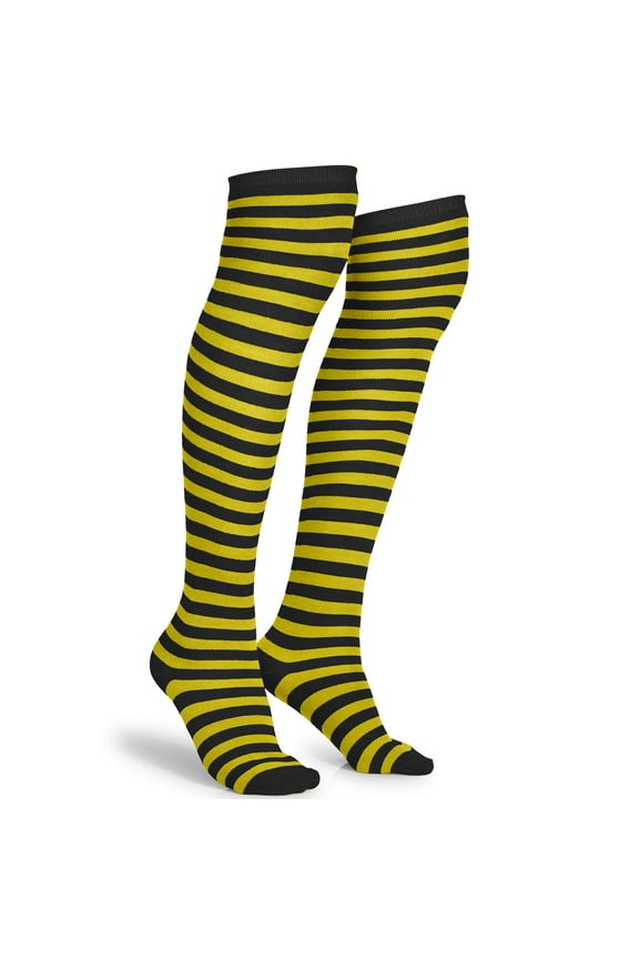 Black and Yellow Socks - Over The Knee Striped Thigh High Costume Accessories Bumble Bee Stockings for Women and Kids