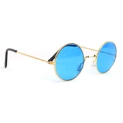 Skeleteen Blue Circle Hippie Glasses - Blue 60s Style Hipster Circle Sunglasses - 1 Pair