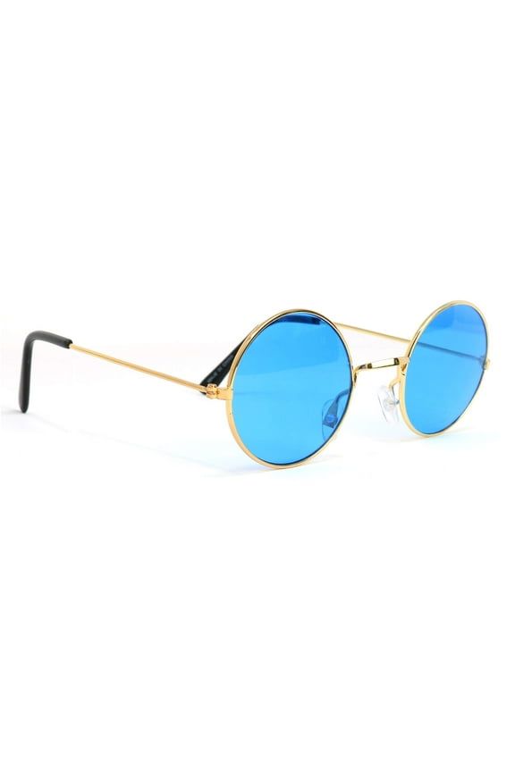 Blue Circle Hippie Glasses - Blue 60's Style Hipster Circle Sunglasses - 1 Pair