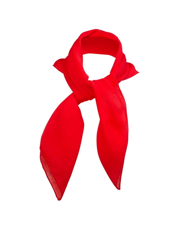 Chiffon Head Neck Scarf - Red Classic Retro Sheer Square Head Scarves Handkerchiefs Handbag Ties for Women and Girls