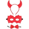 thumbnail image 1 of Skeleteen Devil Costume Accessory Set - Demon Costume Accessories Kit Includes Headband Horns, Mask and Bowtie, 1 of 5