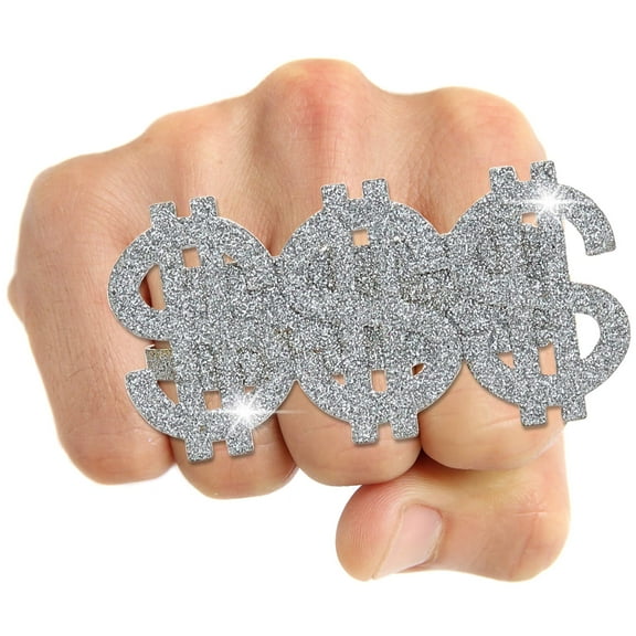 Skeleteen Dollar Sign Costume Ring - Money Symbol Jewelry Three Finger Gangster Ring for Men and Women