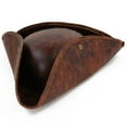 thumbnail image 1 of Skeleteen Faux Leather Pirate Hat - Brown Distressed Leather Colonial Style Tricorn Hat, 1 of 7