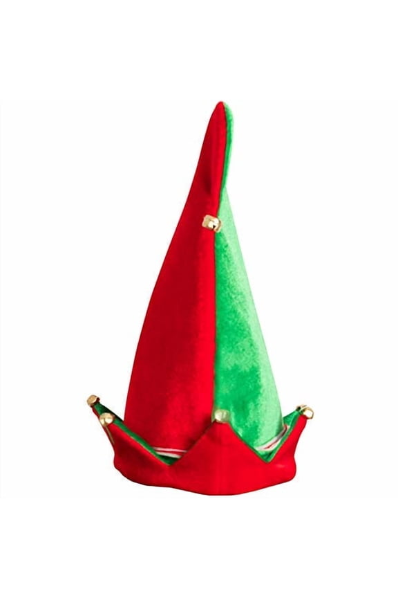 Funny Christmas Elf Hat - Red and Green Jolly Velvet Holiday Elven Novelty Costume Hats with Jingle Bell Designs