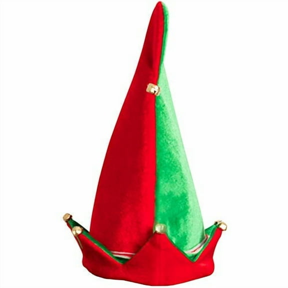 Skeleteen Funny Christmas Elf Hat - Red and Green Jolly Velvet Holiday Elven Novelty Costume Hats with Jingle Bell Designs
