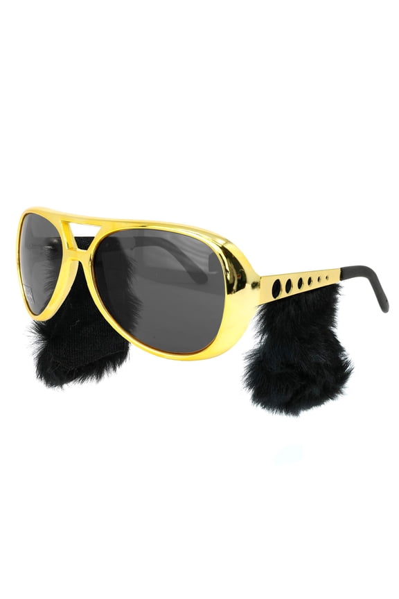 Gold Rockstar Costume Glasses - Gold Celebrity Aviator Shades with Sideburns - 1 Pair