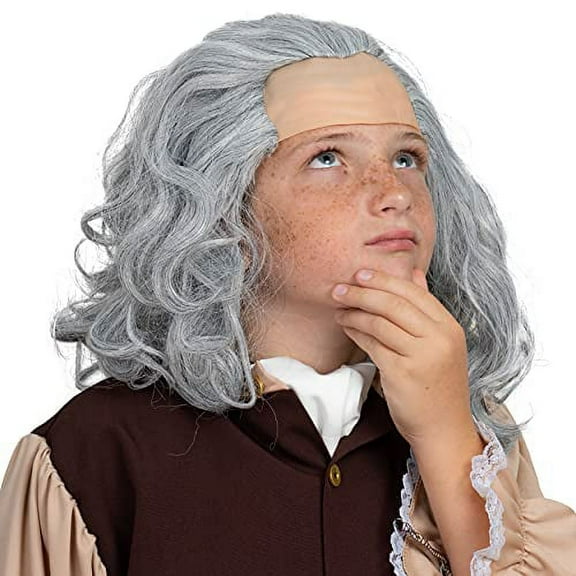 Skeleteen Grey Benjamin Franklin Wig - Receding Hairline Old People Senior Citizen Gray Balding Costume Wigs Dress Up Accessories Head Cap