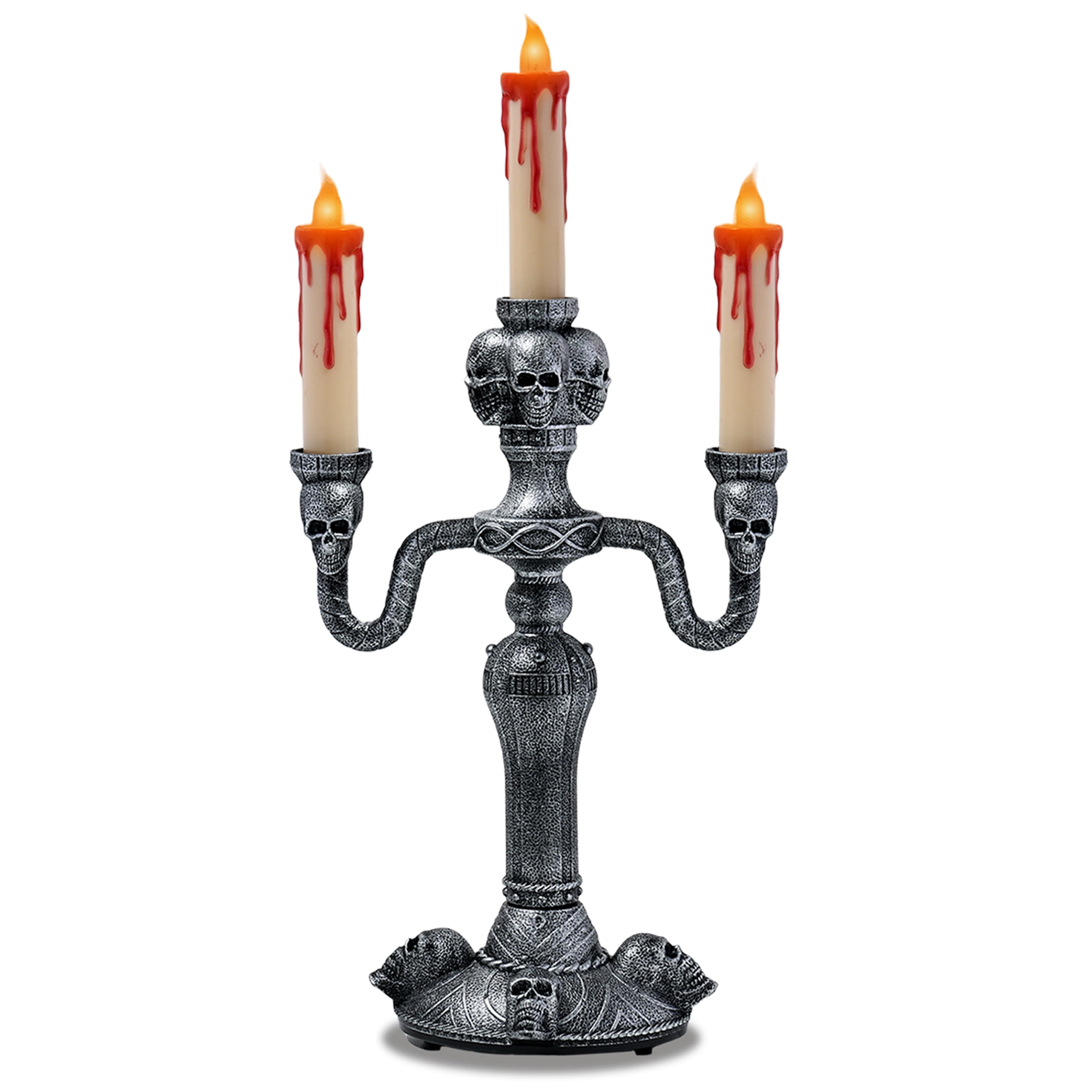 Skeleteen Haunted Halloween Candelabra Prop LED Light up Skull Indoor