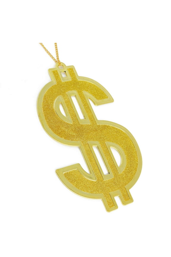 Hip Hop Gold Necklace - Rapper Dollar Sign Medallion Gangster Golden Chain Costume Bling Jewelry