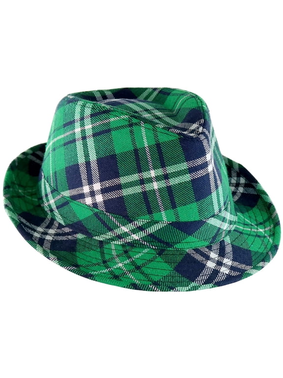 Irish Plaid Green Fedora - St. Patrick's Day Costume Accessories Leprechaun Hat for Men Women and Kids