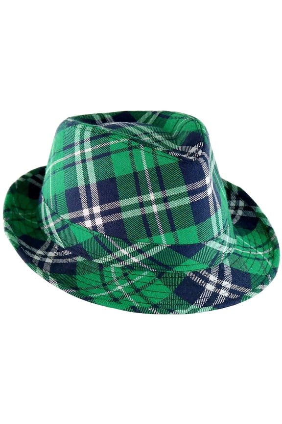 Irish Plaid Green Fedora - St. Patrick's Day Costume Accessories Leprechaun Hat for Men Women and Kids