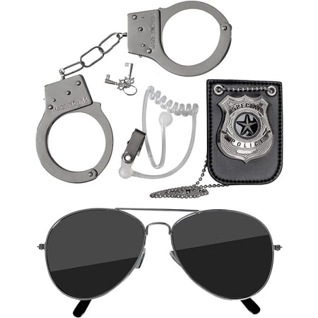 Skeleteen Kids Spy Set Accessories - Cool Spy Gadgets Equipment for Detective Costumes with Sunglasses, Ear Piece, Badge, and Handcuffs