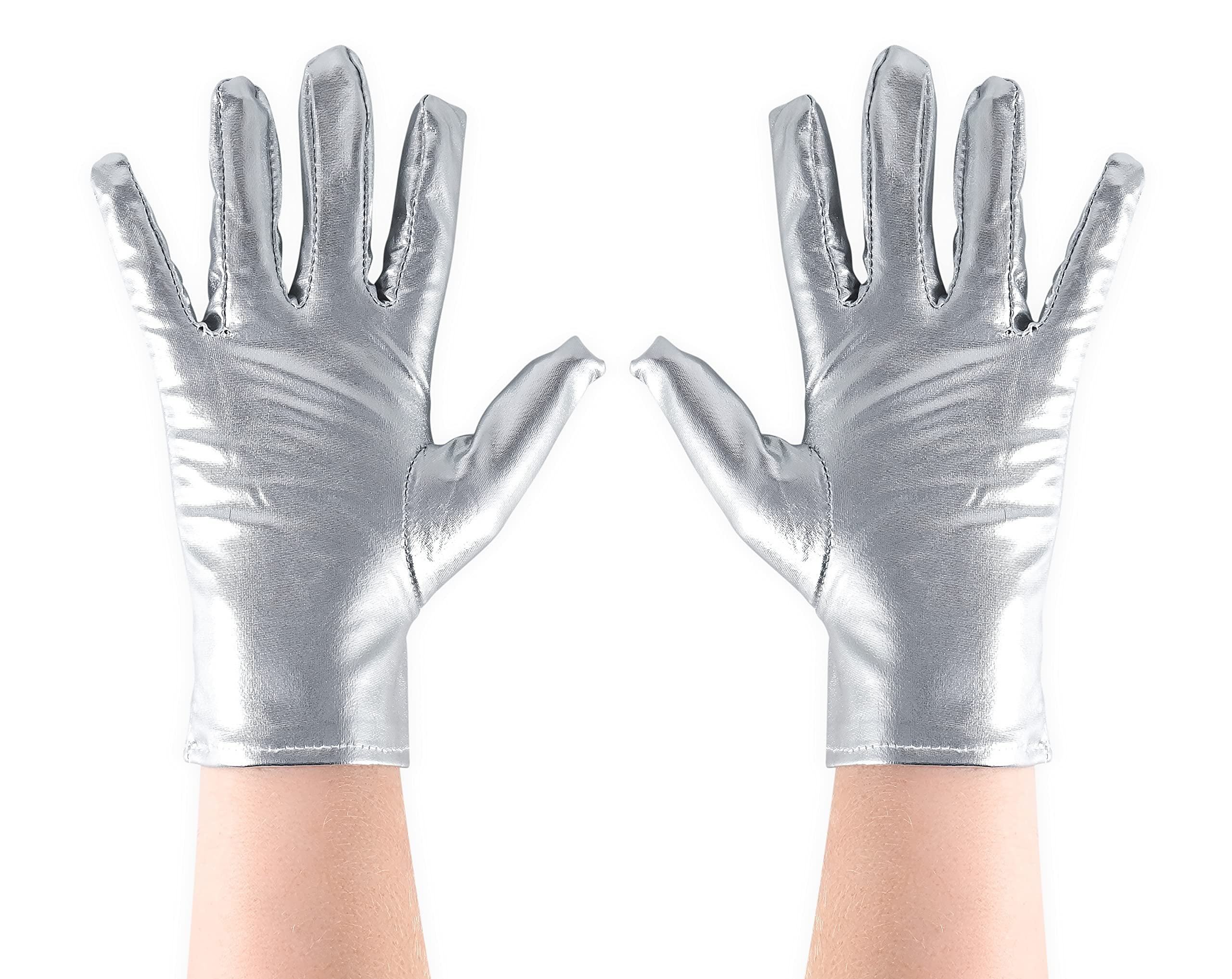 Skeleteen Metallic Silver Costume Gloves - Sparkly Party