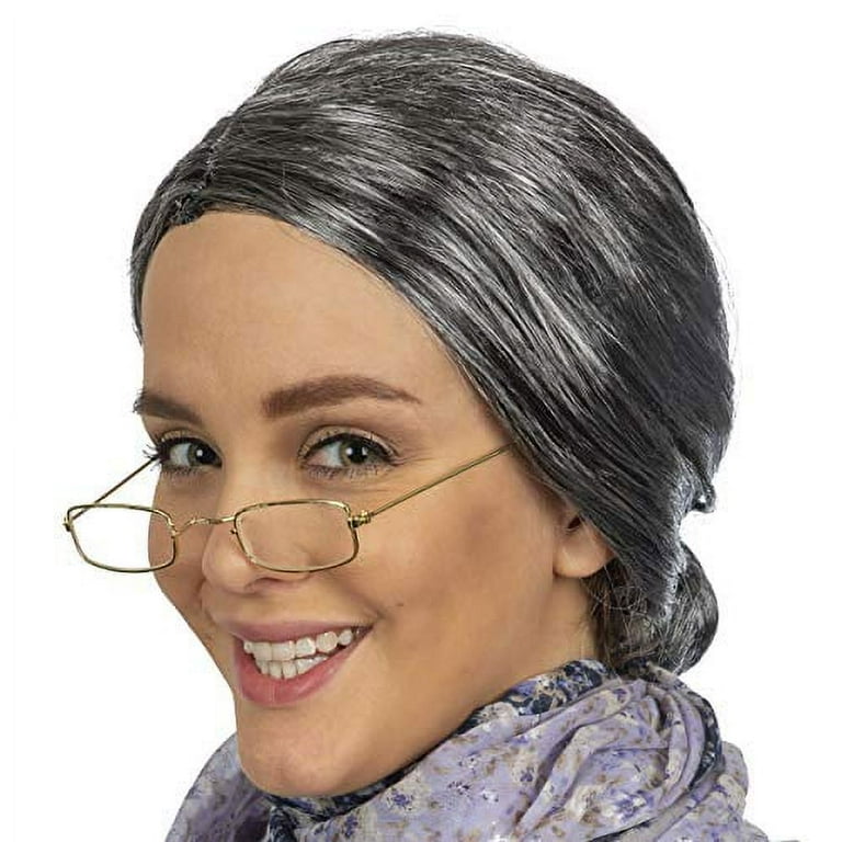 Skeleteen Old Lady Costume Set Grey Granny Wig and Fake Gold Rectangle Eyeglasses Grandma Set for Women and Girls Walmart
