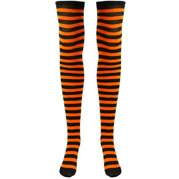 Skeleteen Orange and Black Socks - Over The Knee Orange and Black Costume Accessories Stockings for Men, Women and Kids