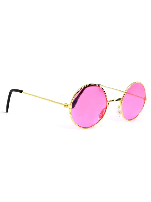 Pink Round Hippie Glasses - Pink 60's Style Hipster Circle Sunglasses - 1 Pair