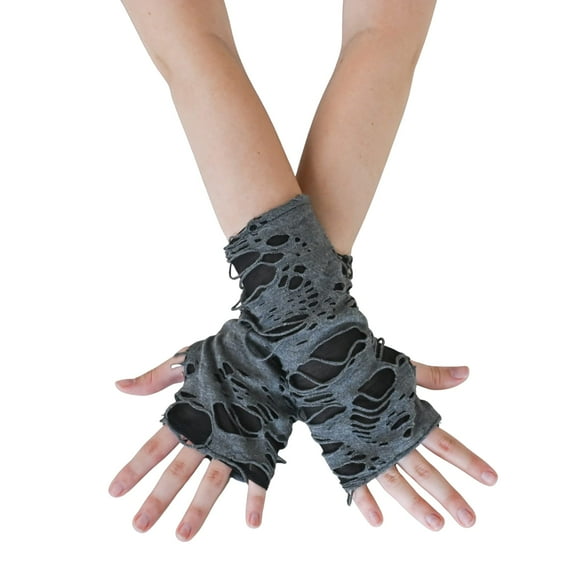 Skeleteen Punk Ripped Arm Warmers - Fingerless Long Sleeve Knitted Warmer Gloves Goth Accessories for Men and Women