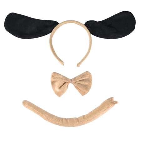 Skeleteen Puppy Dog Costume Set - Brown and Black Dog Ears, Bow Tie and Tail Accessories Kit for Kids of All Ages