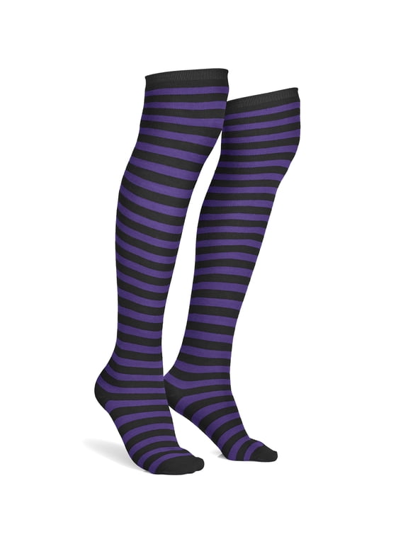 Purple and Black Socks - Over The Knee Striped Thigh High Costume Accessories Stockings for Men, Women and Kids