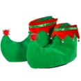thumbnail image 1 of Skeleteen Red Green Elf Shoes - Red and Green Velvet Holiday Elf Feet Slippers with Jingle Bells for Adults and Kids, 1 of 7