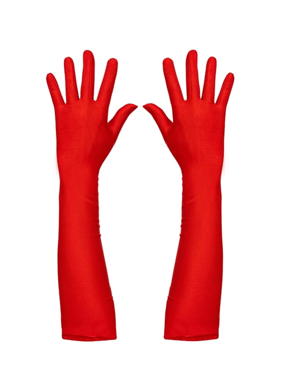 Red Satin Opera Gloves - Roaring 20's Fancy Flapper Elbow Gloves - 1 Pair