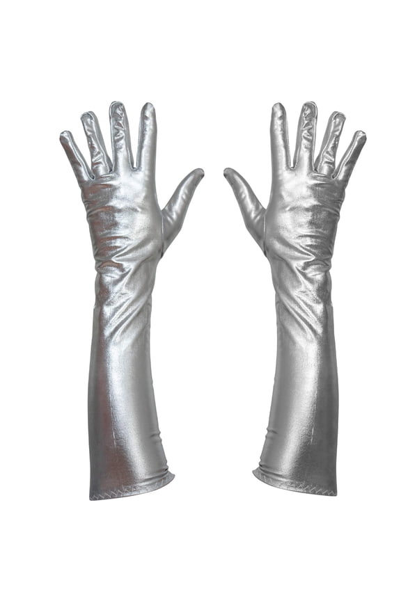 Silver Metallic Opera Gloves - Roaring 20's Fancy Flapper Elbow Evening Gloves Accessories for Women and Girls