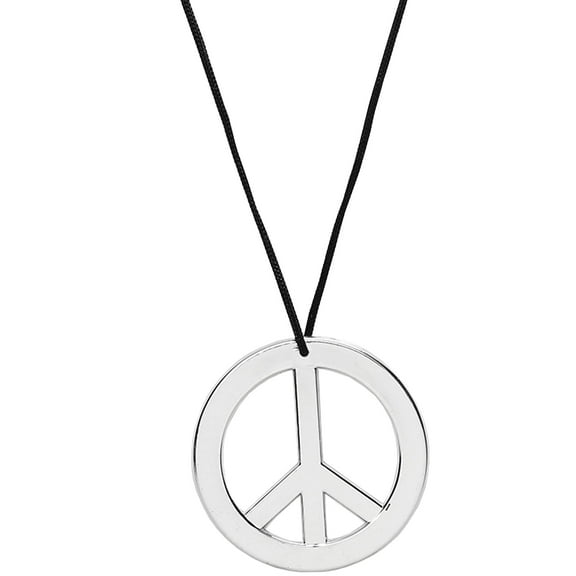 Skeleteen Silver Peace Sign Pendant - 1960s 1970s Hippie Party Accessories Necklace - 1 Piece