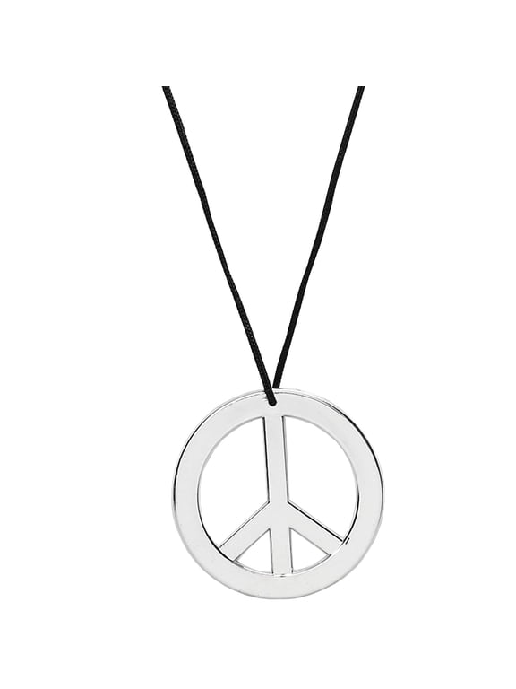 Silver Peace Sign Pendant - 1960s 1970s Hippie Party Accessories Necklace - 1 Piece