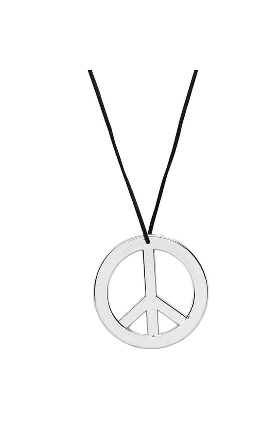 Silver Peace Sign Pendant - 1960s 1970s Hippie Party Accessories Necklace - 1 Piece