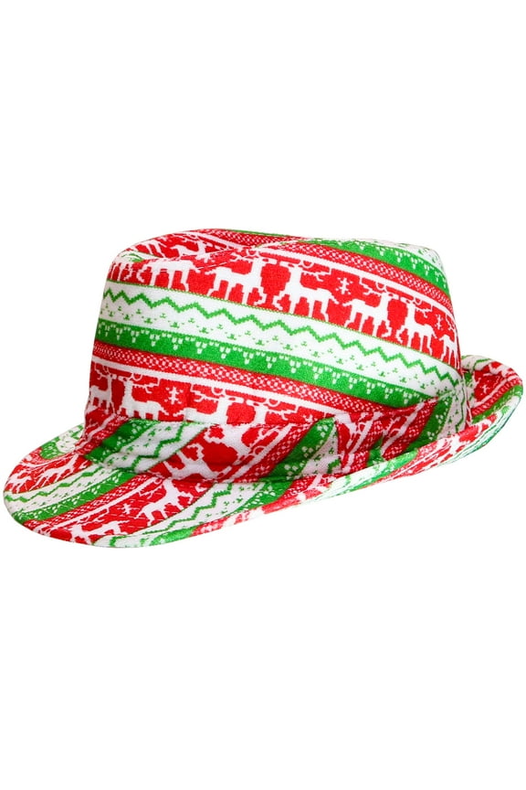Ugly Sweater Fedora Hat - Funny Christmas Holiday Red and Green Ugly Sweater Party Hat for Adults and Kids