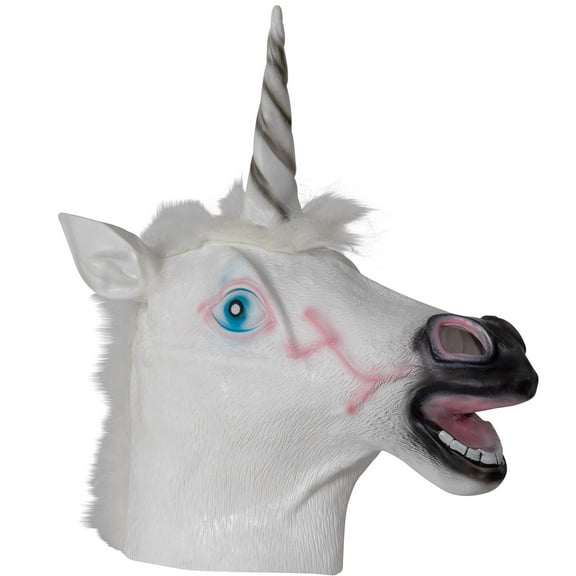 Skeleteen Unicorn Head Costume Accessory - Realistic White and Pink Animal Unicorn Horse Head for All Ages