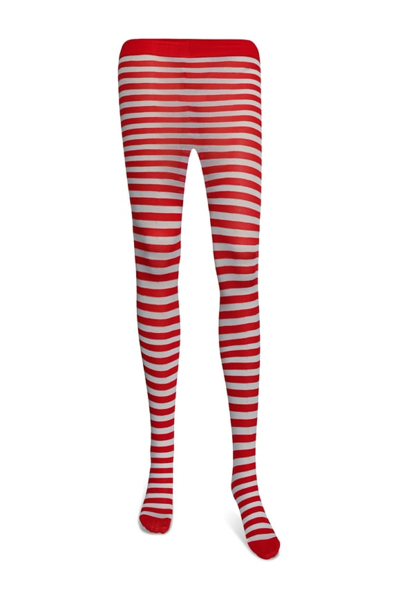 White and Red Tights - Striped Nylon Stretch Pantyhose Stocking Accessories for Every Day Attire and Costumes for Teens and Children