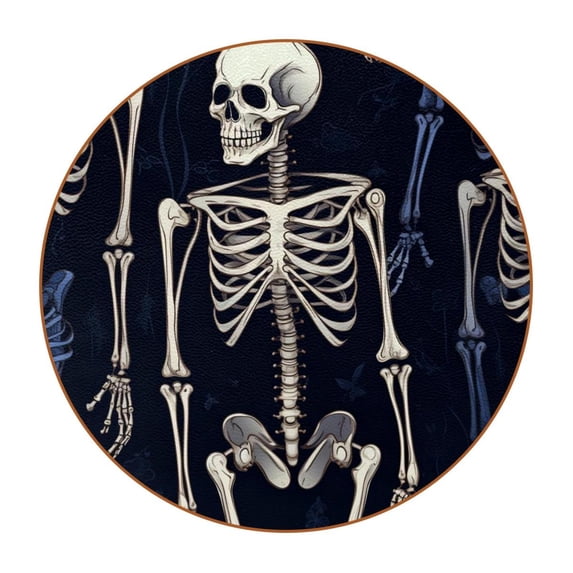 Skeleton 6PCS Round Microfiber Leather Coasters Set, 11x11 cm/4.3x4.3 in Absorbent Drink Mats for Home, Kitchen, and Office - and Easy to Clean Table Coasters