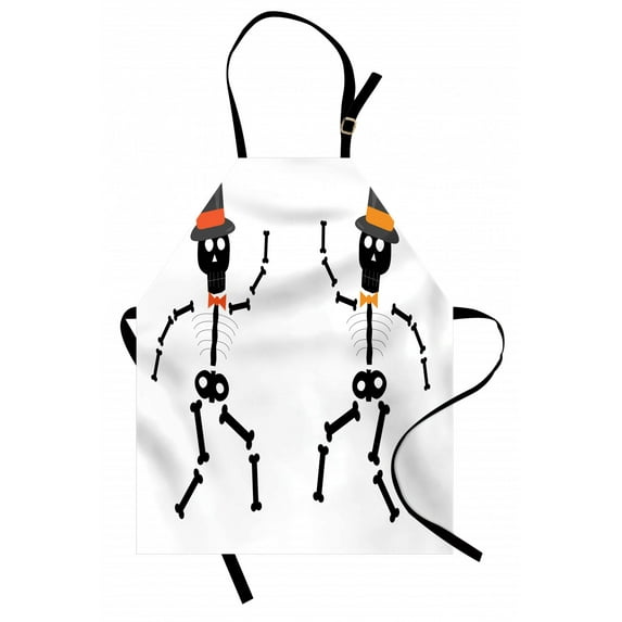 Skeleton Apron, Dancing Halloween Fun with Hat and Bowties, Unisex Kitchen Bib with Adjustable Neck for Cooking Gardening, Adult Size, Redbrown Caramel, by Ambesonne