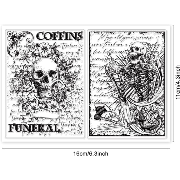 Skeleton Background Clear Stamp for Card Making Journaling and Scrapbooking - Skull Flower and Words Transparent Rubber Stamps for Album Decor and Paper Crafts